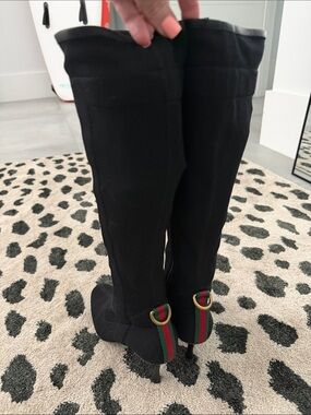 Iconic GUCCI Fabric Knee High Boots 7.5 37 💚❤️